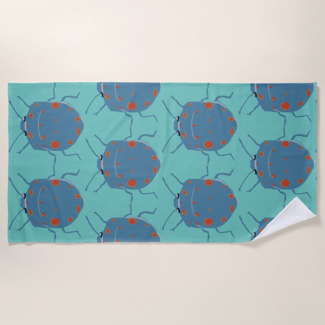 Serviette De Plage Motif Coléoptères, insectes bleus  (Devant)