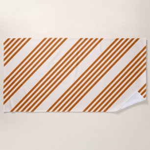 Serviette De Plage Motif couleur orange brun et beige cinq rayures