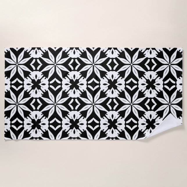 Serviette De Plage Motif Damas noir et blanc (Devant)