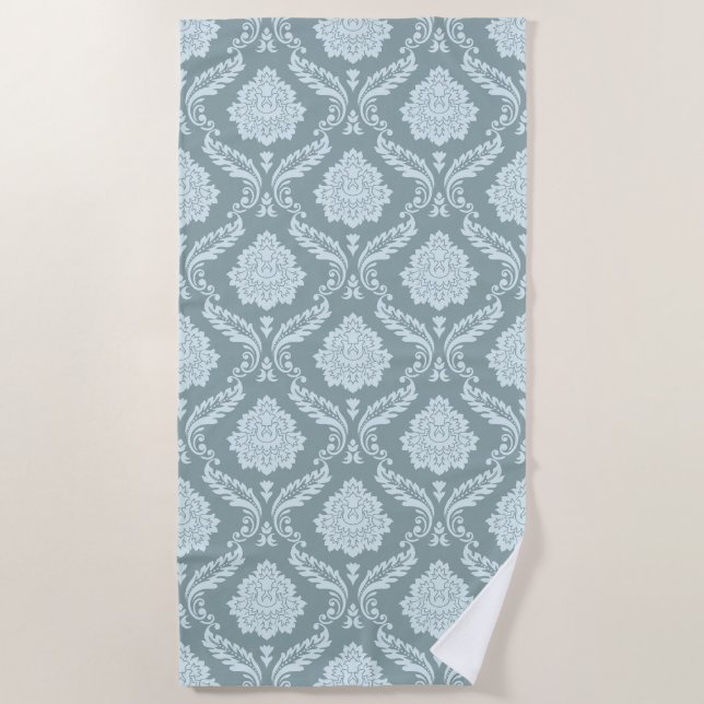 Serviette De Plage Motif damassé rococo œuf de canard bleu+ sarcelle (Devant)