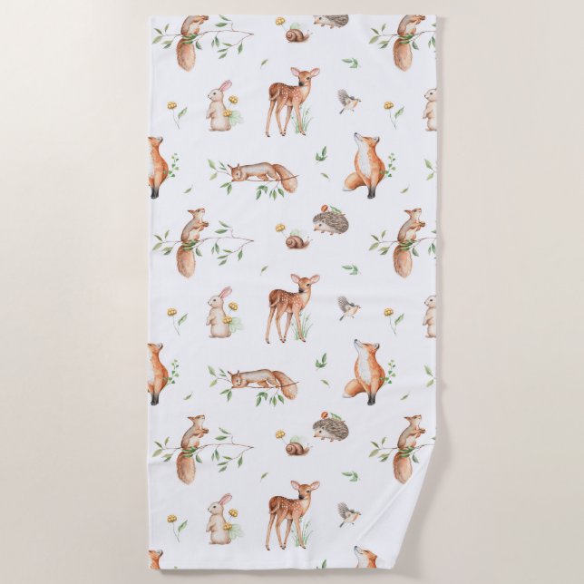 Serviette De Plage Motif d'amis animaux de bois mignon (Devant)