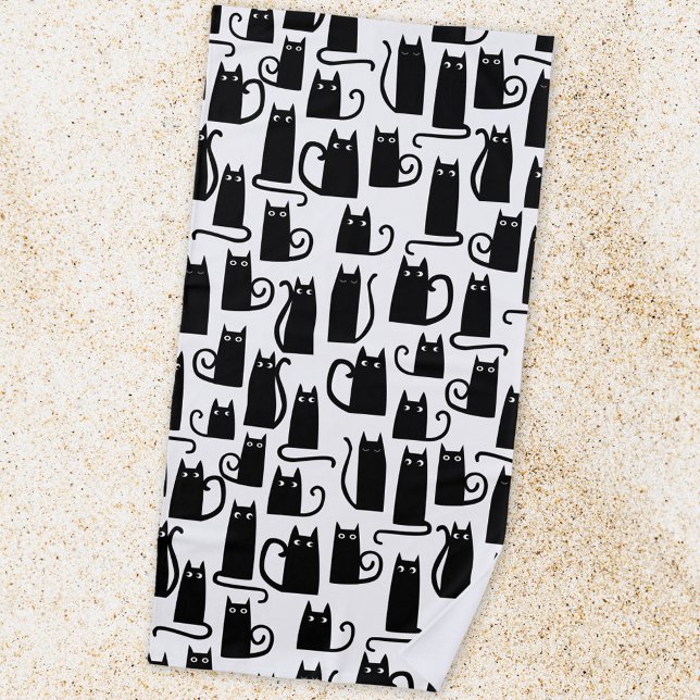 Serviette De Plage Motif d'amusement de chat noir (Fun black cat pattern beach towel)