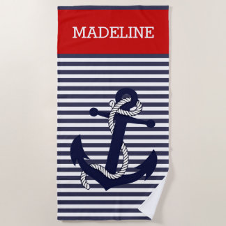 Serviette De Plage Motif d'ancre nautique personnalisée avec bandes b