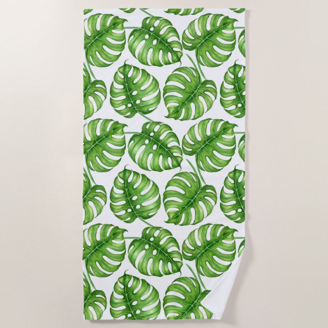 Serviette De Plage Motif d'aquarelle Monstera (Devant)