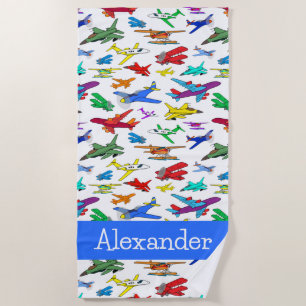 Serviette De Plage Motif d'avion coloré personnalisé