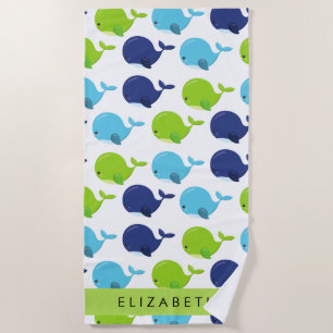 Serviette De Plage Motif De Baleines, Beaux Baleines, Votre Nom