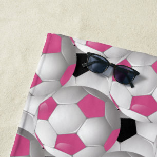 Serviette De Plage Motif de balle de soccer rose Monogram