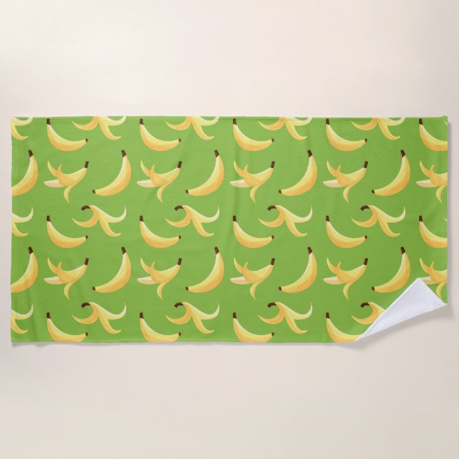 Serviette De Plage Motif de banane jaune rétro drôle éditable pour fê (Devant)