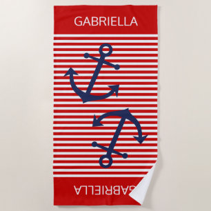 Serviette De Plage Motif de bandes préppies blanches brillantes