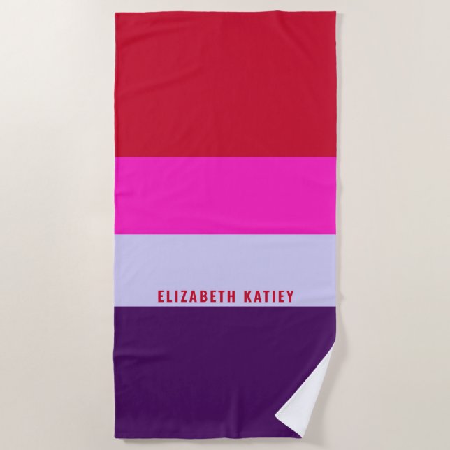 Serviette De Plage Motif de bandes rouge, rose et violet (Devant)