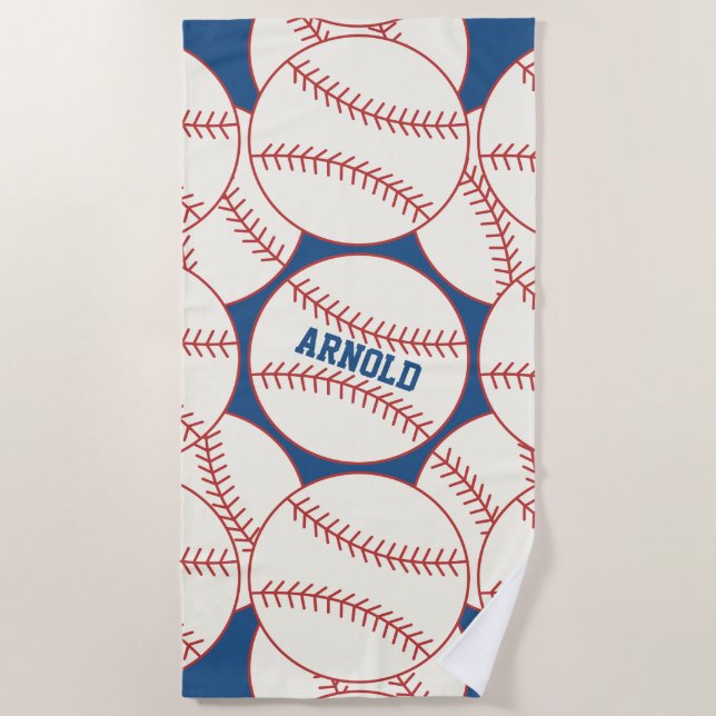 Serviette De Plage Motif de baseball personnalisé Blue Beach Towel (Devant)