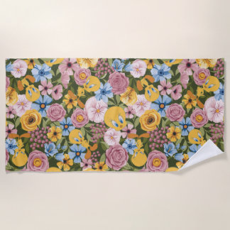 Serviette De Plage Motif de broderie florale TWEETY™