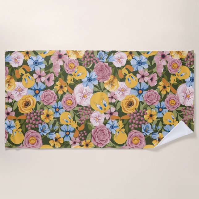 Serviette De Plage Motif de broderie florale TWEETY™ (Devant)