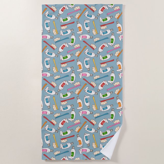 Serviette De Plage Motif de brosse à dents et de pâte dentifrice (Devant)