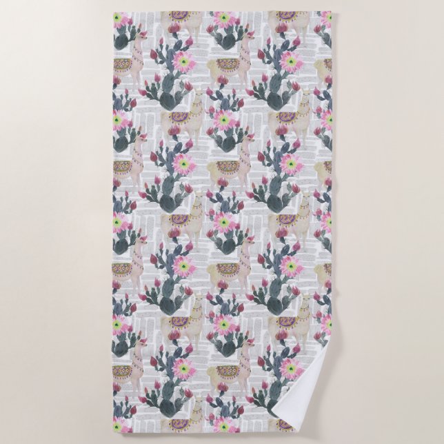 Serviette De Plage Motif de cactus d'aquarelle (Devant)