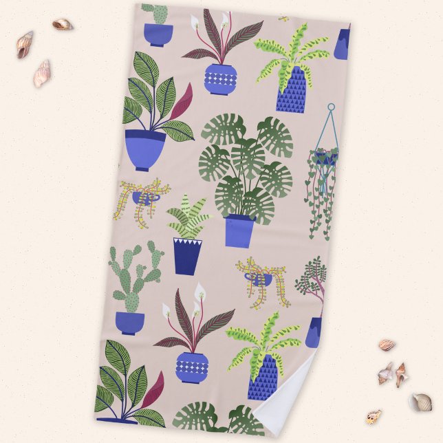 Serviette De Plage Motif de cactus rose (Cactus Succulent Houseplant beach towel)