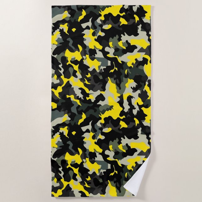 Serviette De Plage Motif de camouflage noir et jaune (Devant)