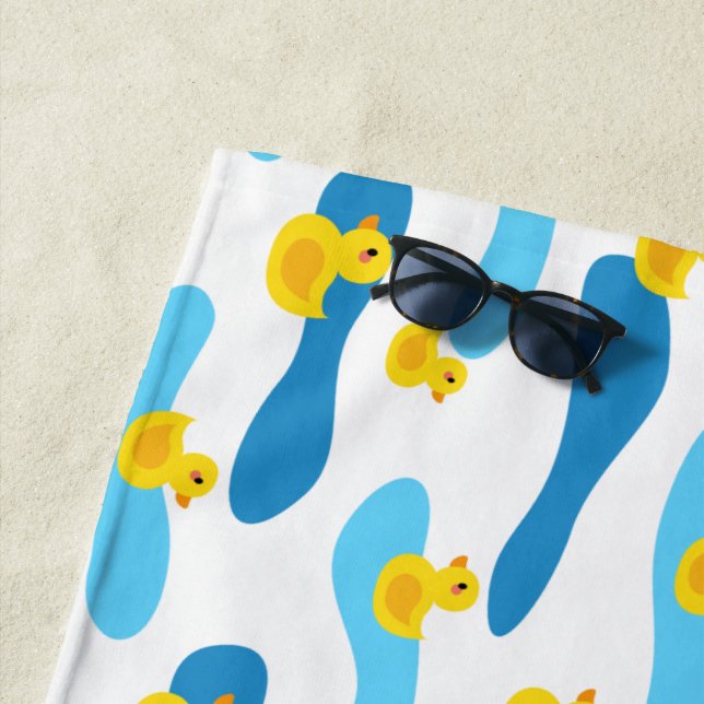 Serviette De Plage Motif de canard en caoutchouc jaune (En situation)