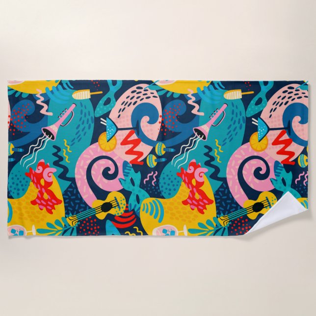 Serviette De Plage Motif de carnaval coloré (Devant)