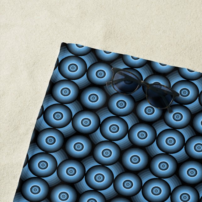 Serviette De Plage Motif de cercle rétro géométrique bleu (En situation)