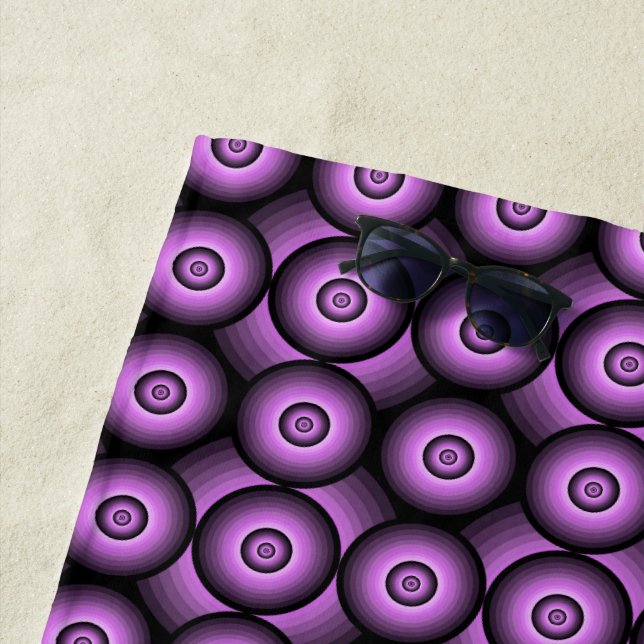 Serviette De Plage Motif de cercle rétro géométrique violet (En situation)