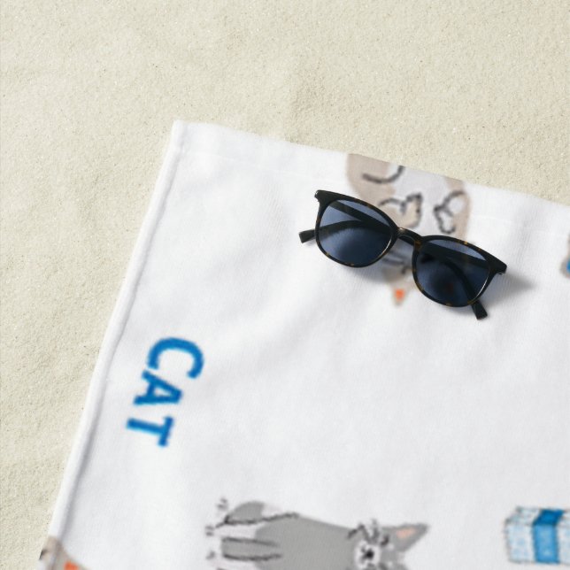 Serviette De Plage Motif de chat en blanc (En situation)