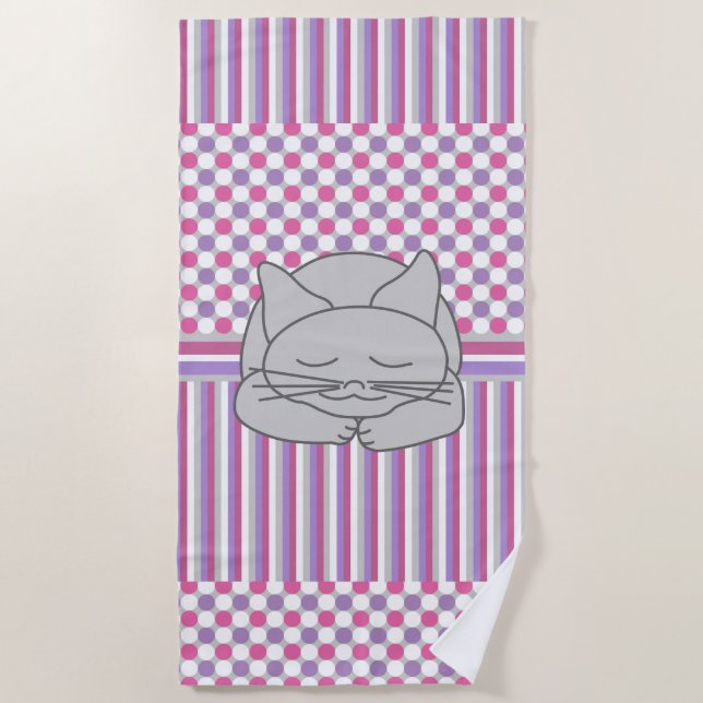 Serviette De Plage Motif de chat gris dormant (Devant)