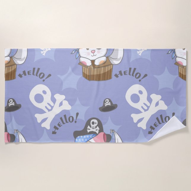 Serviette De Plage Motif de chaton pirate mignon (Devant)