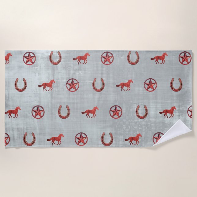Serviette De Plage Motif de cheval (rouge) (Devant)