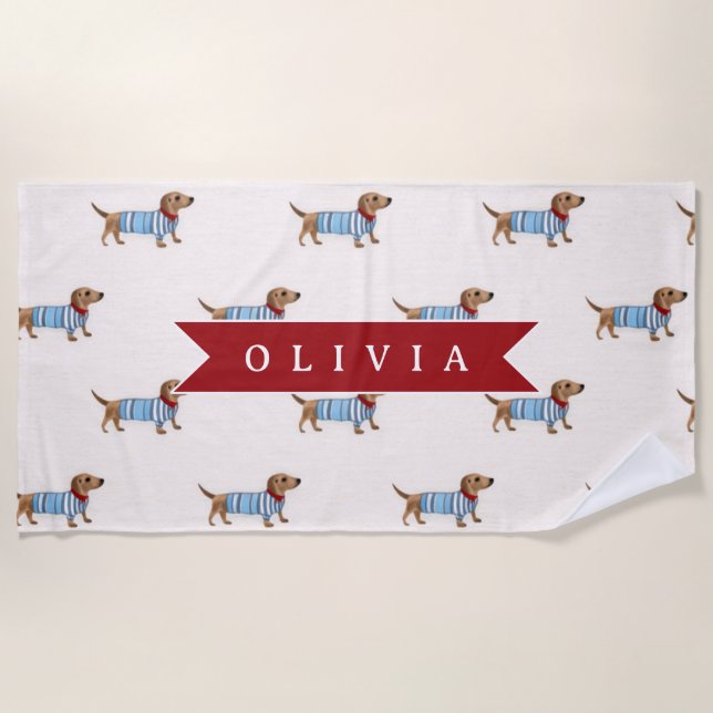 Serviette De Plage Motif de chien Dachshund mignon et chic personnali (Devant)