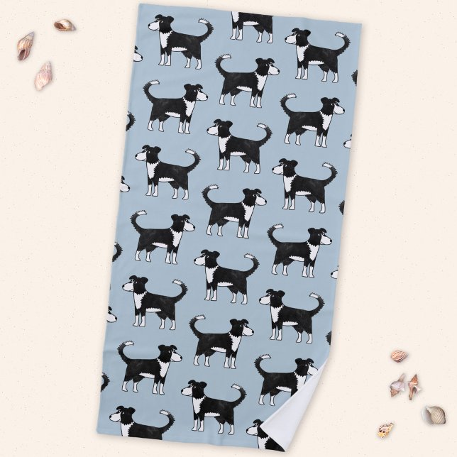 Serviette De Plage Motif de chien de berger colley de la frontière ga (Fun Welsh Border Collie dog cartoon sheepdog art beach towel)