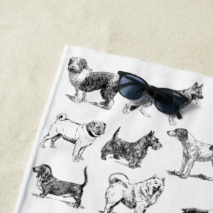Serviette De Plage Motif de chiens Vintages noirs et blancs