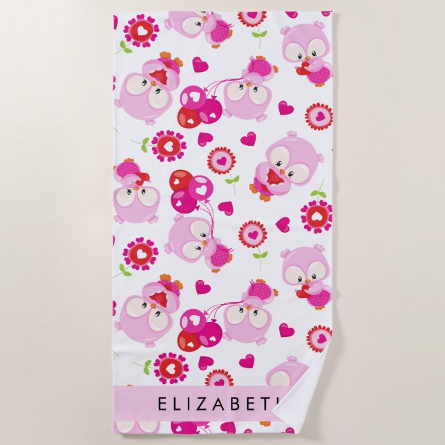 Serviette De Plage Motif De Chouettes, Chouettes Mignonnes, Chouettes (Devant)