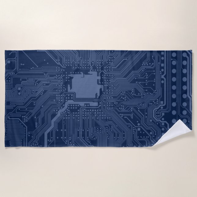 Serviette De Plage Motif de circuit Geek bleu (Devant)