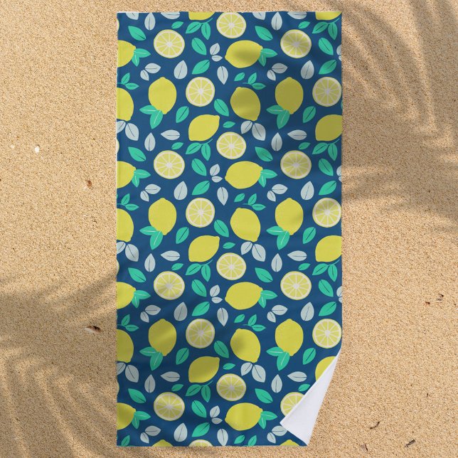 Serviette De Plage Motif de citron d'été en bleu marine (Créateur téléchargé)