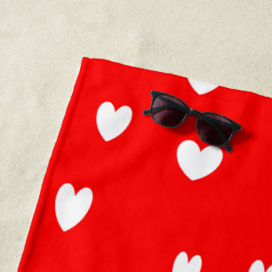 Serviette De Plage Motif de coeur blanc sur rouge