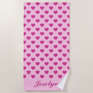 Serviette De Plage Motif de coeur rose et nom Preppy y2k Beach Towel