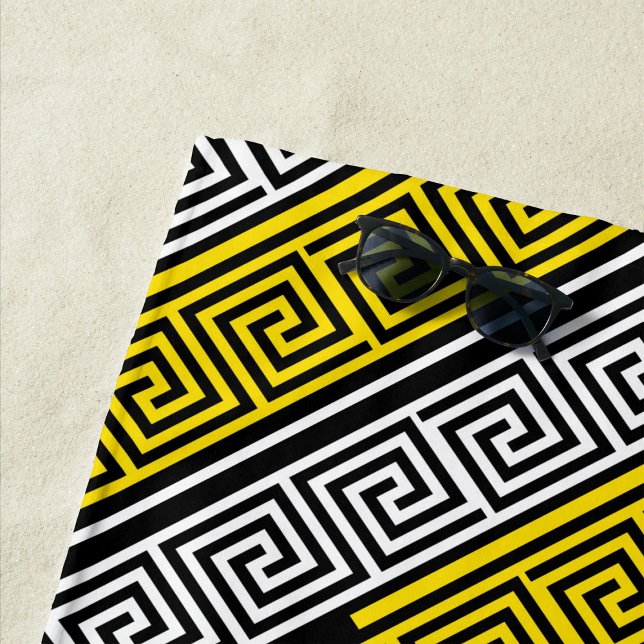 Serviette De Plage Motif de conception de clé grecque en frise jaune  (Créateur téléchargé)