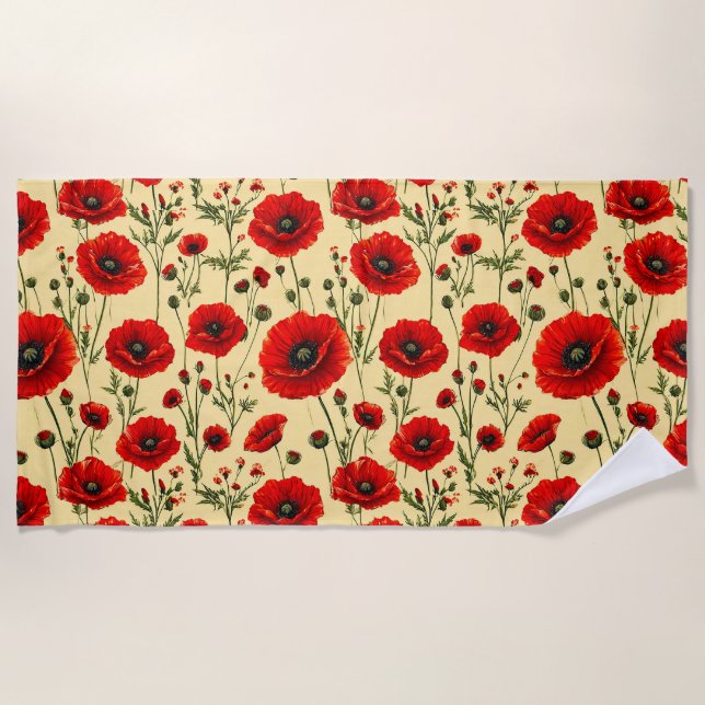 Serviette De Plage Motif de coquelicots rouges (Devant)