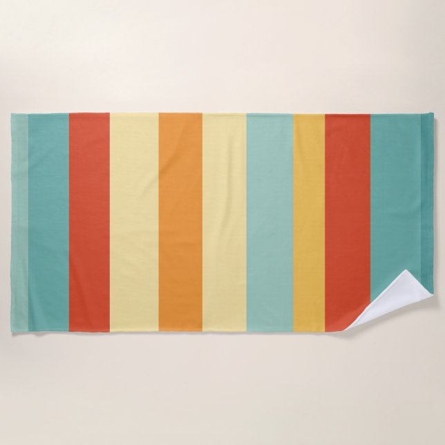 Serviette De Plage Motif de couleur rétro rayé (Devant)