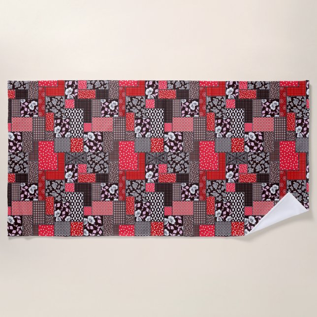Serviette De Plage Motif de courte rétro florale en patchwork (Devant)