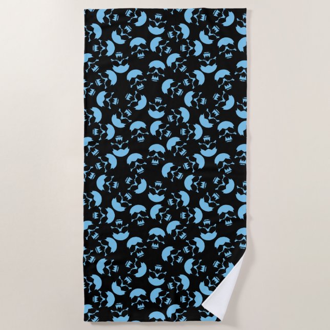 Serviette De Plage Motif de crâne noir et bleu (Devant)