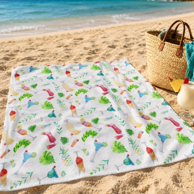 Serviette De Plage Motif de Daiquiri Tropical à l'aquarelle (Créateur téléchargé)