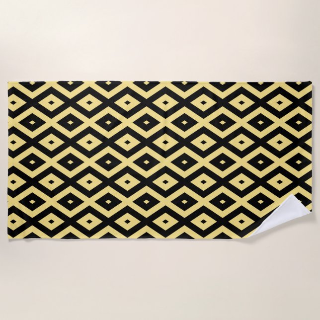 Serviette De Plage Motif de diamant jaune citron et noir (Devant)