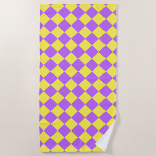 Serviette De Plage Motif de diamant jaune pourpre Checker