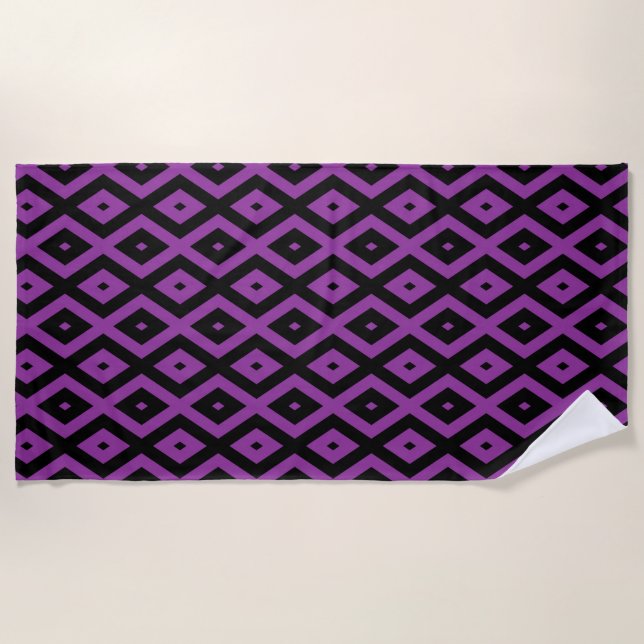 Serviette De Plage Motif de diamants violet et noir (Devant)