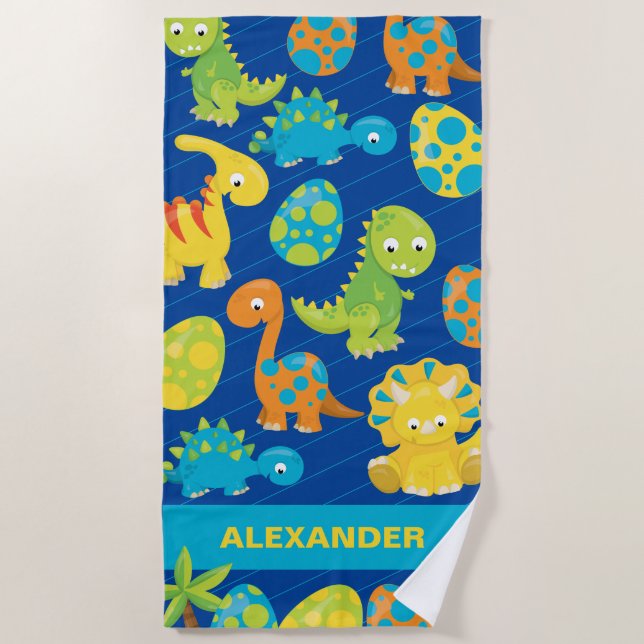 Serviette De Plage Motif de dinosaure de dessin animé Garçons Été  (Devant)