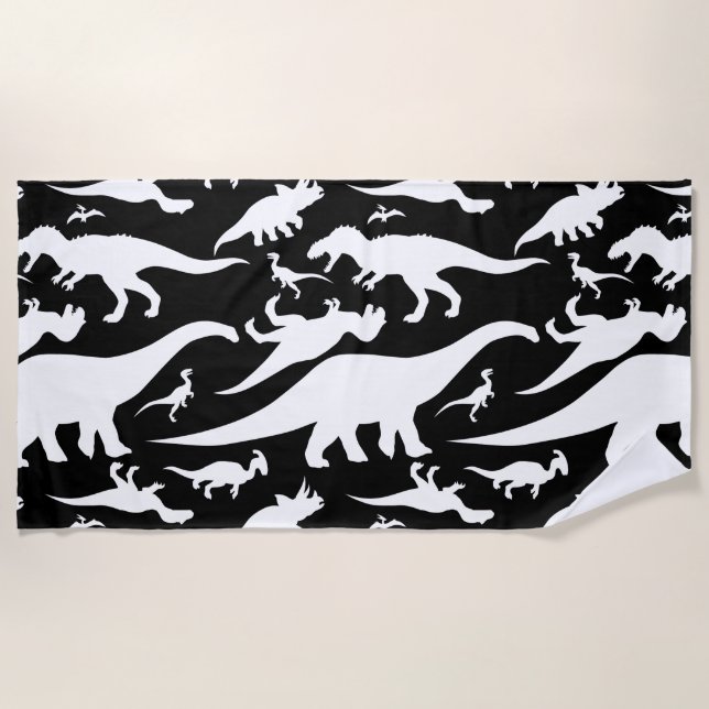 Serviette De Plage Motif de dinosaures noir et blanc (Devant)