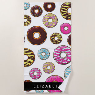 Serviette De Plage Motif De Donuts, De Donuts Colorés, Votre Nom
