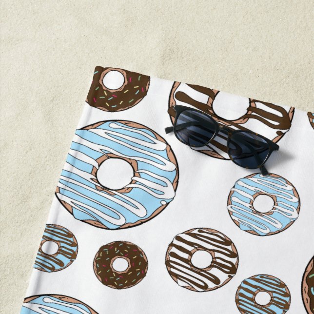 Serviette De Plage Motif De Donuts, Donuts Bleus, Donuts Brown (En situation)